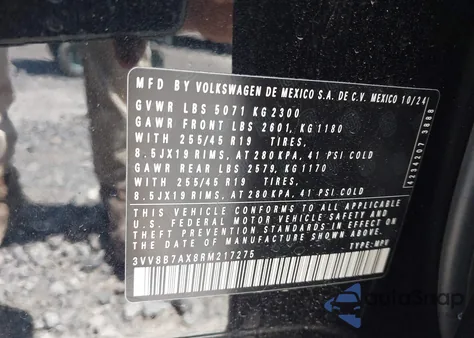 2024 Volkswagen Tiguan 2.0T Se R-Line Black из США, поврежденный, VIN 3VV8B7AX8RM217275